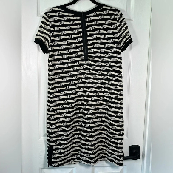 Maggy London Geometric Stripped Netting Black & White T Shirt Dress Mini Size 10 - Picture 5 of 6